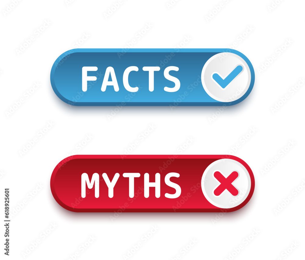 Facts vs Myths. True or false facts banners. Badges for marketing and advertising. Сoncept of cross and checkmark or true or false and yes or no symbol. Vector Facts vs Myths. True or false facts banners. Badges for marketing and advertising. Сoncept of cross and checkmark or true or false and yes or no symbol. Vector