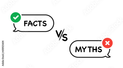 Facts vs Myths. True or false facts banners. Badges for marketing and advertising. Сoncept of cross and checkmark or true or false and yes or no symbol. Vector