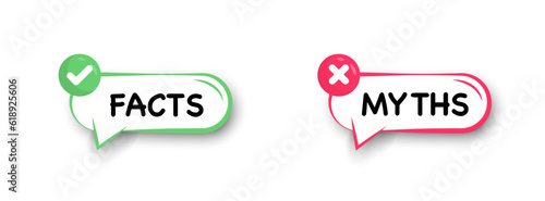 Facts vs Myths. True or false facts banners. Badges for marketing and advertising. Сoncept of cross and checkmark or true or false and yes or no symbol. Vector photo
