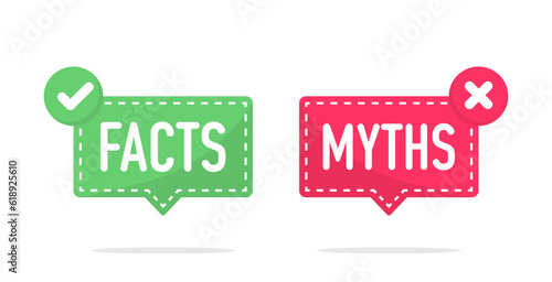 Facts vs Myths. True or false facts banners. Badges for marketing and advertising. Сoncept of cross and checkmark or true or false and yes or no symbol. Vector