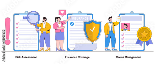 Risk Assessment, Insurance Coverage, Claims Management Concept with Character. Insurance Services Abstract Vector Illustration Set. Coverage Options, Loss Prevention, Financial Protection Metaphor