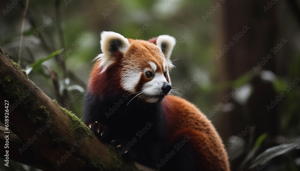 Naklejka premium Cute lemurs and pandas sit in forest generated by AI