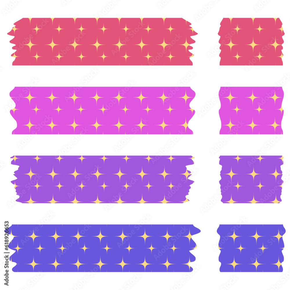 Washi tapes collection in vector. Pieces of decorative tape for scrapbooks. Set of colorful ribbons with stars Washi tapes collection in vector. Pieces of decorative tape for scrapbooks. Set of colorful ribbons with stars