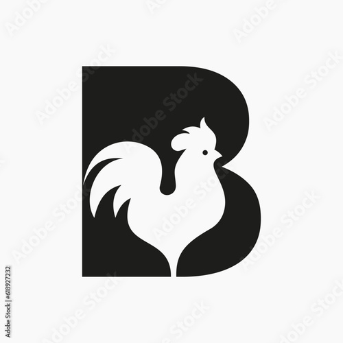 Letter B Poultry Logo With Hen Symbol. Chicken Logo, Rooster Sigh Vector Template