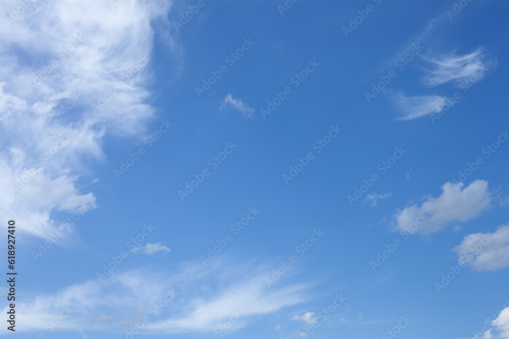 Blue sky with few clouds, sunny. Cloudscape.