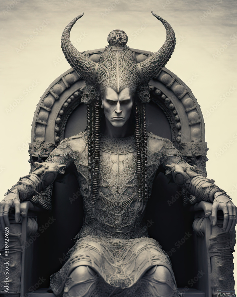 Fototapeta premium Science Fiction horned hell demon portrait,created using Generative Ai