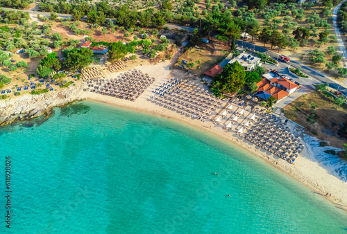 Beautiful beach, turquoise water. Psili Ammos Beach, Thassos, Greece