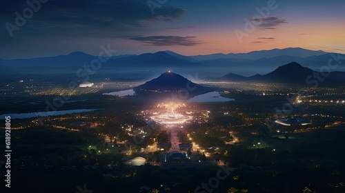 amazing photo of Gyeongju South Korea view of the city at night sunset in the mountains