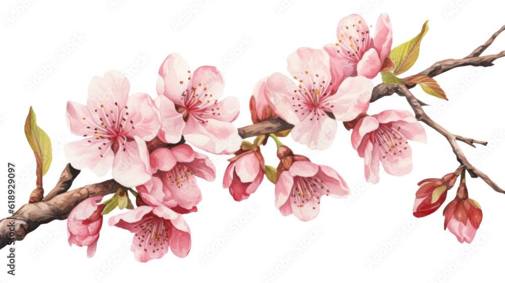 a collection of grunge oil painted cherry blossoms isolated on a transparent background, generative ai