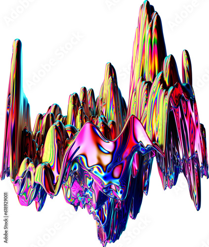 Dripping colorful abstract metal shapes isolated on a transparent background 