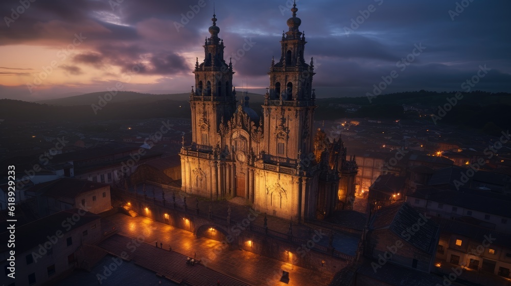 an amazing photo of Santiago de Compostela Spain  city charles bridge at night
