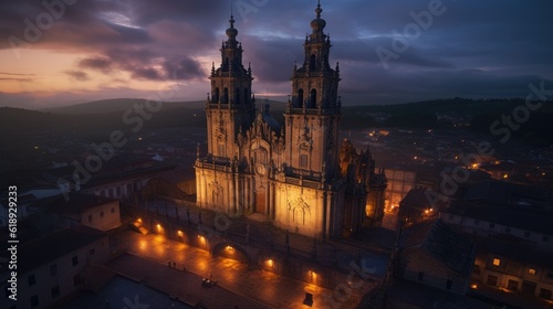 an amazing photo of Santiago de Compostela Spain city charles bridge at night