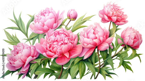 a collection of soft watercolor peonies flowers isolated on a transparent background, generative ai © Perfect PNG