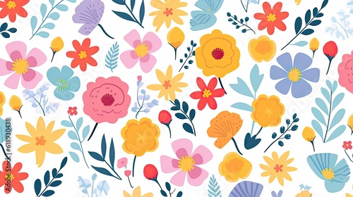 Colorful flower seamless pattern illustration