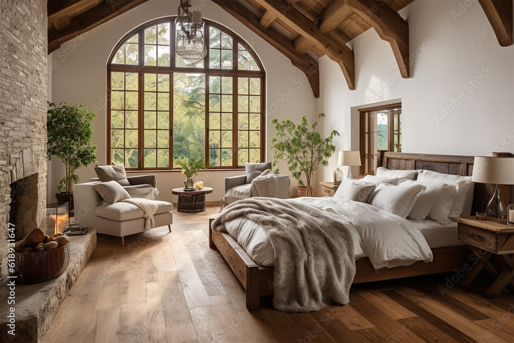 Fototapeta premium Empty master bedroom with parquet floors