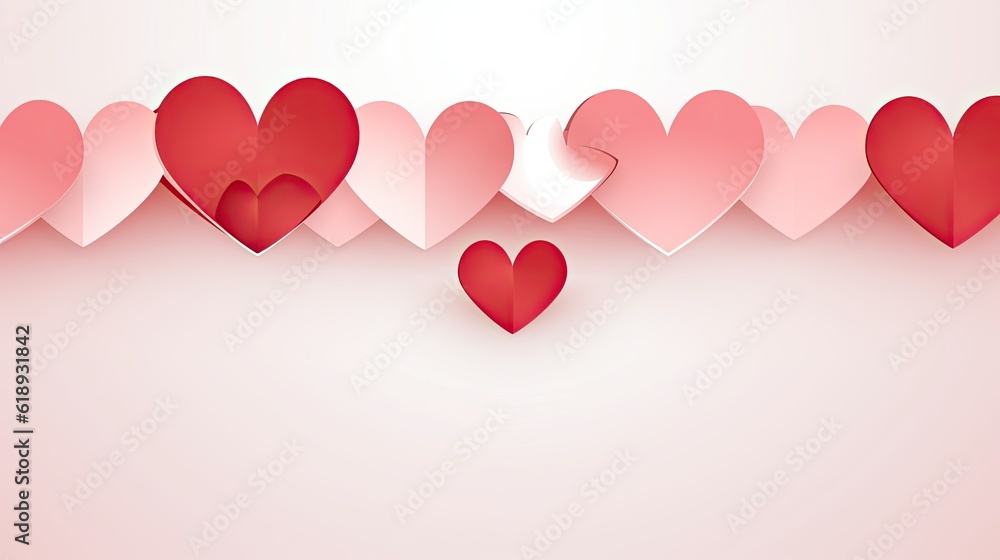 Red pink and white flying hearts isolated on white 
 valentine background with hearts
