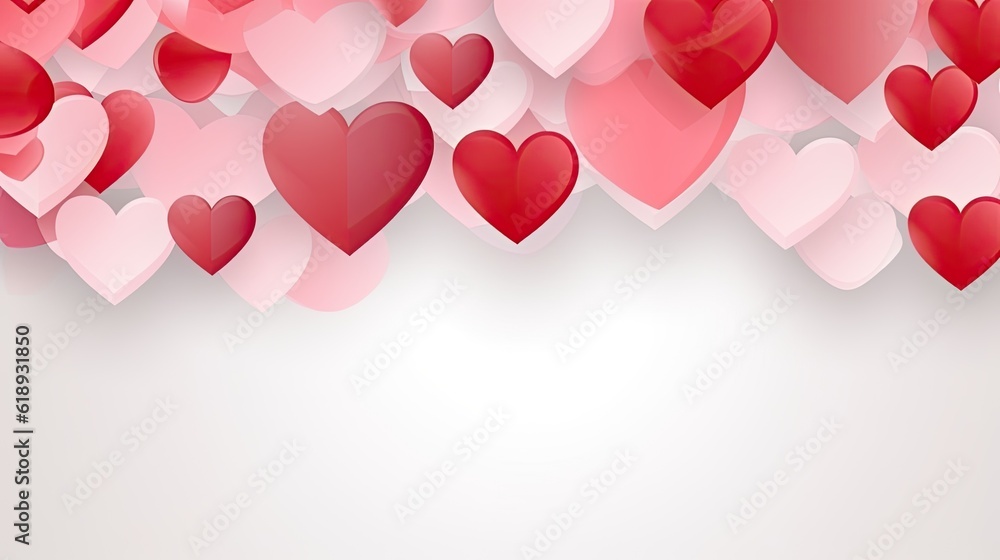 Red pink and white flying hearts isolated on white  pink hearts on a red background