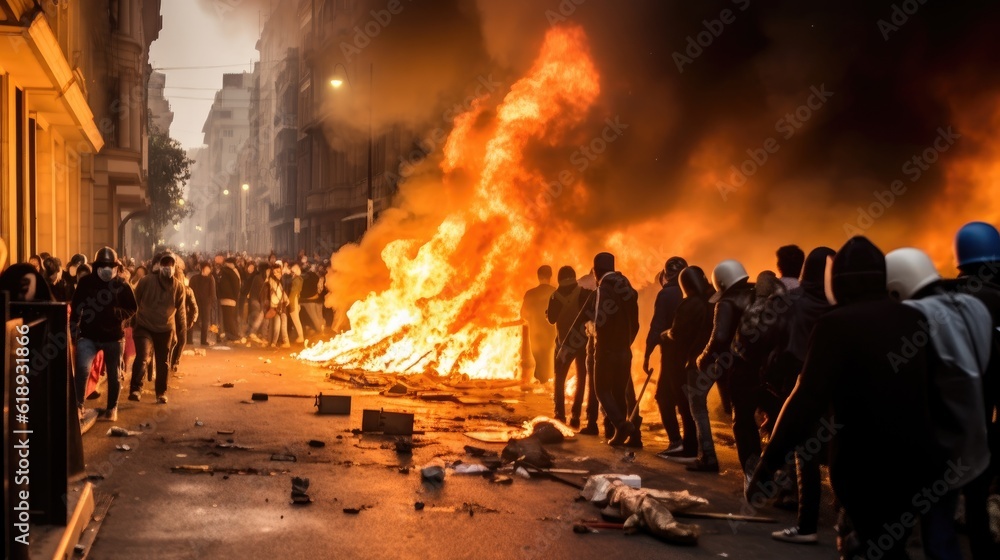 revolution people protesting angry in the street burning fire in the fireplace revolution people protesting angry in the street burning fire in the fireplace