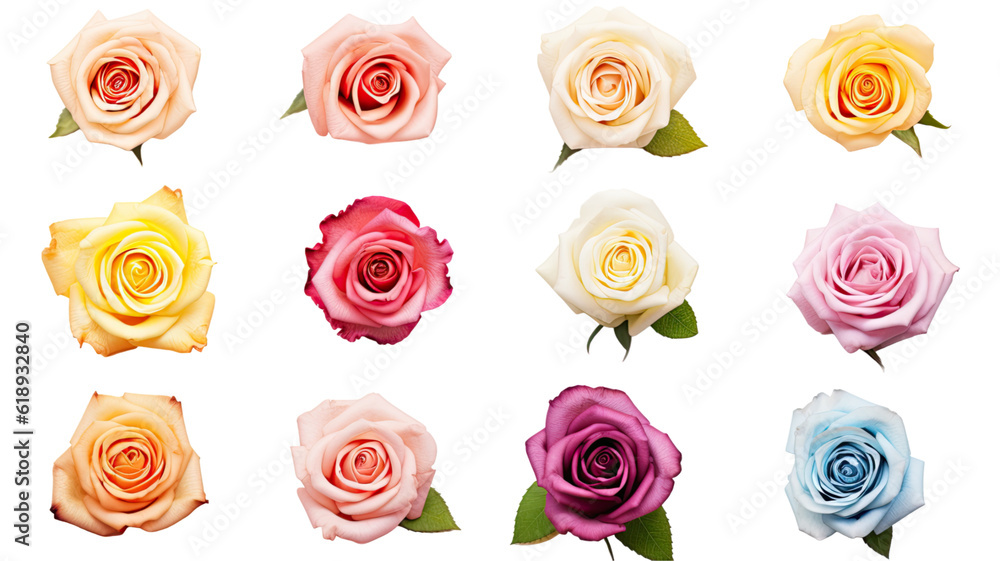 a collection of pastel roses flowers isolated on a transparent background, generative ai a collection of pastel roses flowers isolated on a transparent background, generative ai