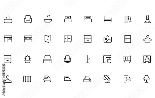 Home, furniture, home appliances and decor icons. Vector illustration on isolated background.