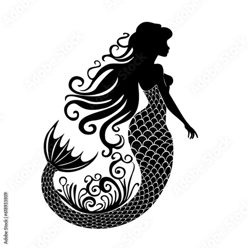 silhouette of a mermaid, hand drawn, low points