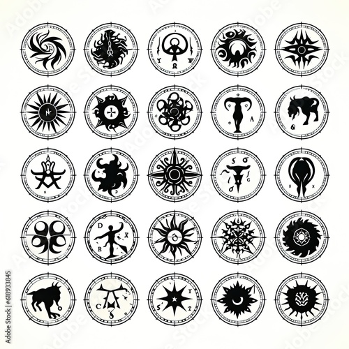 black and white icons set tattoo isolated on white background