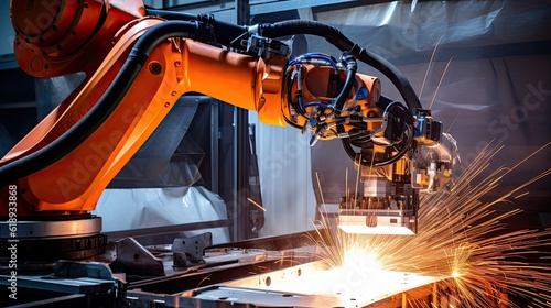robot working welder working in a factory