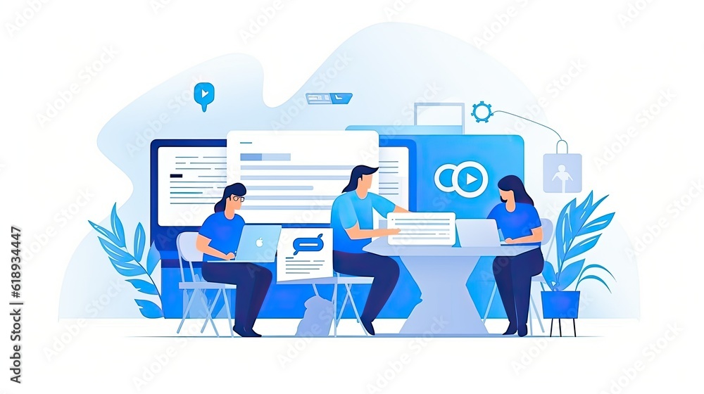 people working on laptop computer illustration of people working in office Website design or redesign banner landing page advertivertising cms people working on laptop computer illustration of people working in office Website design or redesign banner landing page advertivertising cms