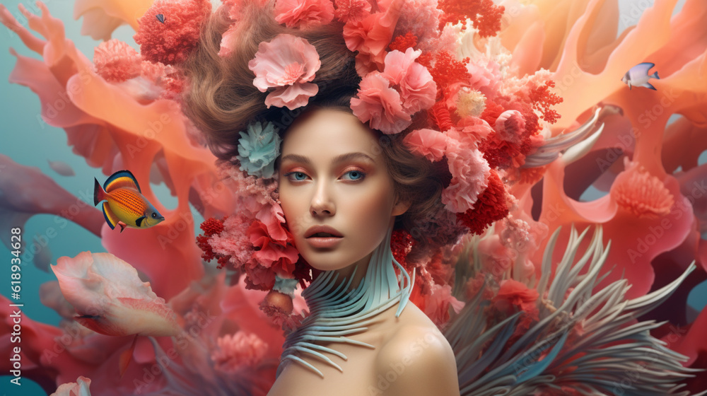 Aesthetic Woman: The Epitome of Beauty, Featuring Sensuality, Flowers, Underwater Magic, Glamorous Makeup, Fashion Trends, and Fantastical Perfection, Generative AI, Generative KI Aesthetic Woman: The Epitome of Beauty, Featuring Sensuality, Flowers, Underwater Magic, Glamorous Makeup, Fashion Trends, and Fantastical Perfection, Generative AI, Generative KI
