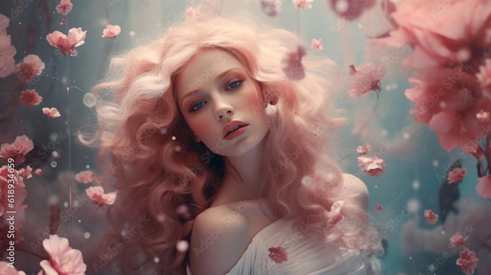 Aesthetic Woman in Pastel Pink: A Captivating Portrait of Beauty, Generative AI, Generative KI