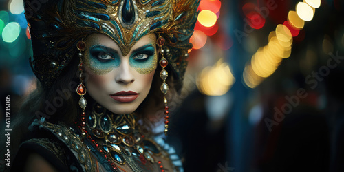 Hintergrund für Fasching Karneval - Verkleidete Person mit goldenen Hintergrund - Venezianischer Stil