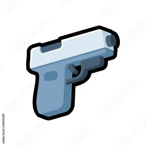 Isolated flat 3d pistol icon for game, interface, sticker, app. The sign in a cartoon style for match 3, arcade, rpg. The sprite for craft element in hyper casual mobile game
