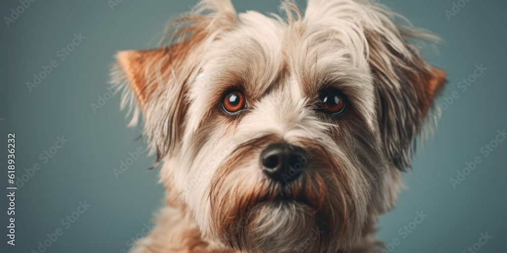 Studio portrait of a dog with a cute face, concept of Pet Photography, soft color background. AI Generated