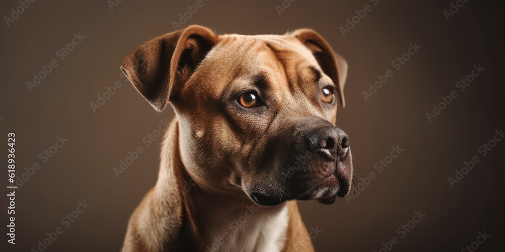 Studio portrait of a dog with a cute face, concept of Pet Photography, soft color background. AI Generated