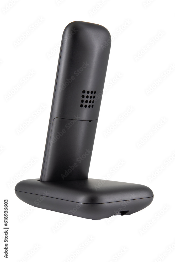 Black cordless phone with charging station isolated on white background Black cordless phone with charging station isolated on white background