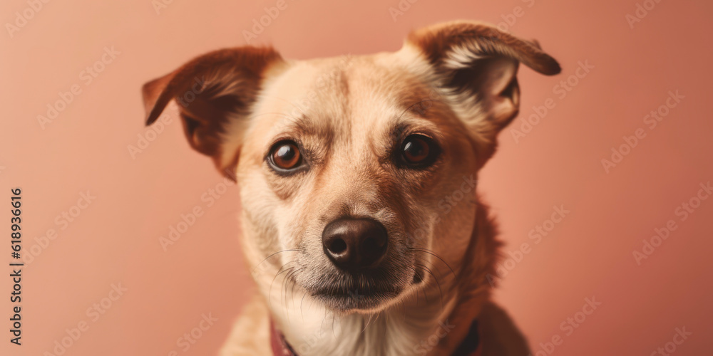 Studio portrait: Dog with adorable face in soft-colored background. AI Generated Studio portrait: Dog with adorable face in soft-colored background. AI Generated
