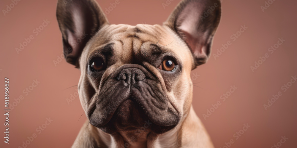 Studio portrait: Dog with adorable face in soft-colored background. AI Generated