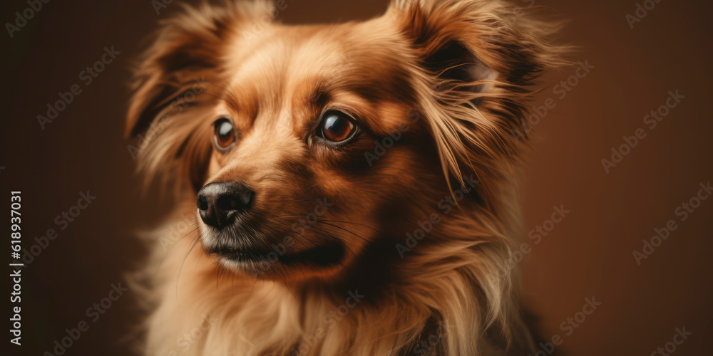 Naklejka premium Soft-colored backdrop complements the lovable dog in studio portrait. AI Generated