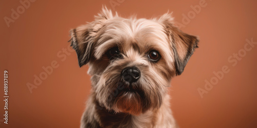 Soft-colored backdrop complements the lovable dog in studio portrait. AI Generated