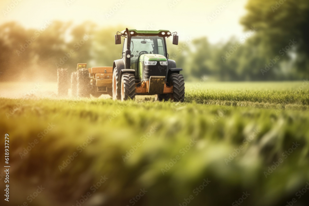 Tractor fertilizing a field. Future technology with agriculture farming concept. Generative AI Tractor fertilizing a field. Future technology with agriculture farming concept. Generative AI