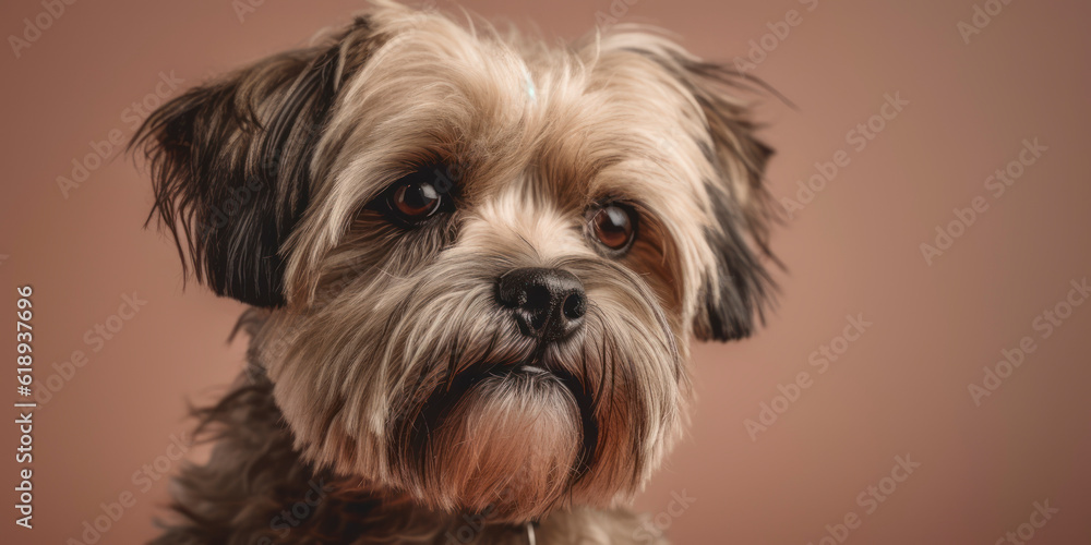 Aesthetic studio portrait: Dog with an adorable face against a gentle backdrop. AI Generated