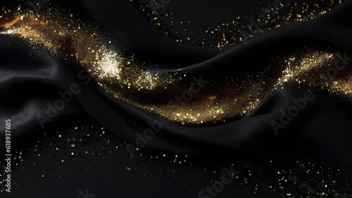 Black fabric with golden glitter Generative ai