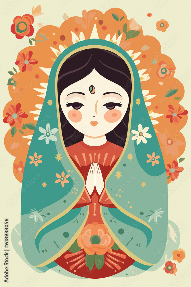 Animated illustration of Virgin of Guadalupe. AI Generated Animated illustration of Virgin of Guadalupe. AI Generated