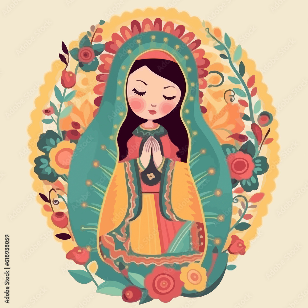 Animated illustration of Virgin of Guadalupe. AI Generated Animated illustration of Virgin of Guadalupe. AI Generated