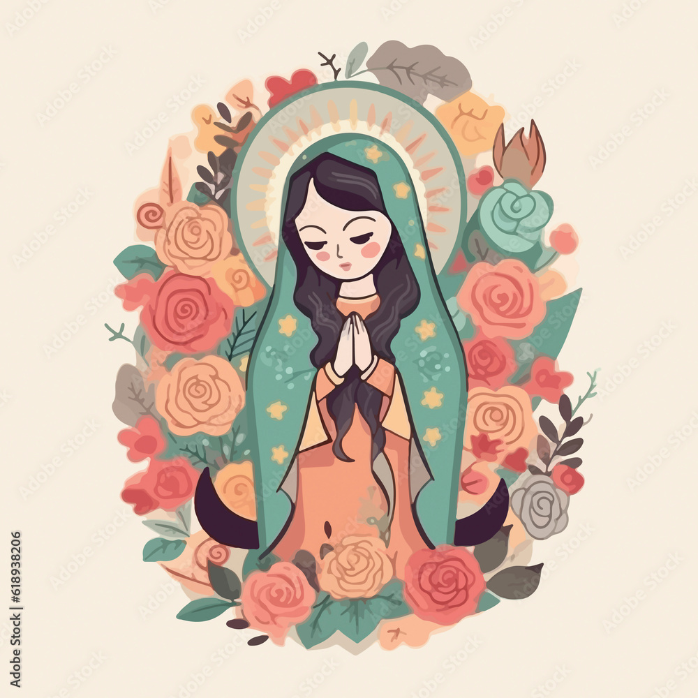 Cute Animated Virgin of Guadalupe. AI Generated Cute Animated Virgin of Guadalupe. AI Generated