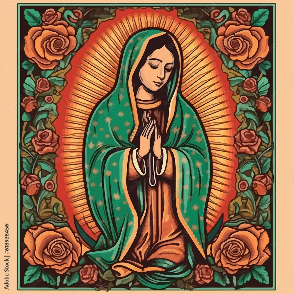 Animated artwork showcasing Virgen de Guadalupe. AI Generated Animated artwork showcasing Virgen de Guadalupe. AI Generated