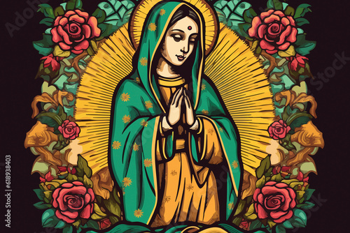 Illustration of Virgen de Guadalupe. AI Generated