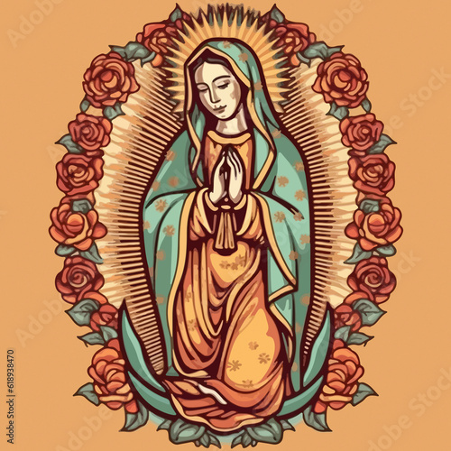 Animated artwork showcasing Virgen de Guadalupe. AI Generated