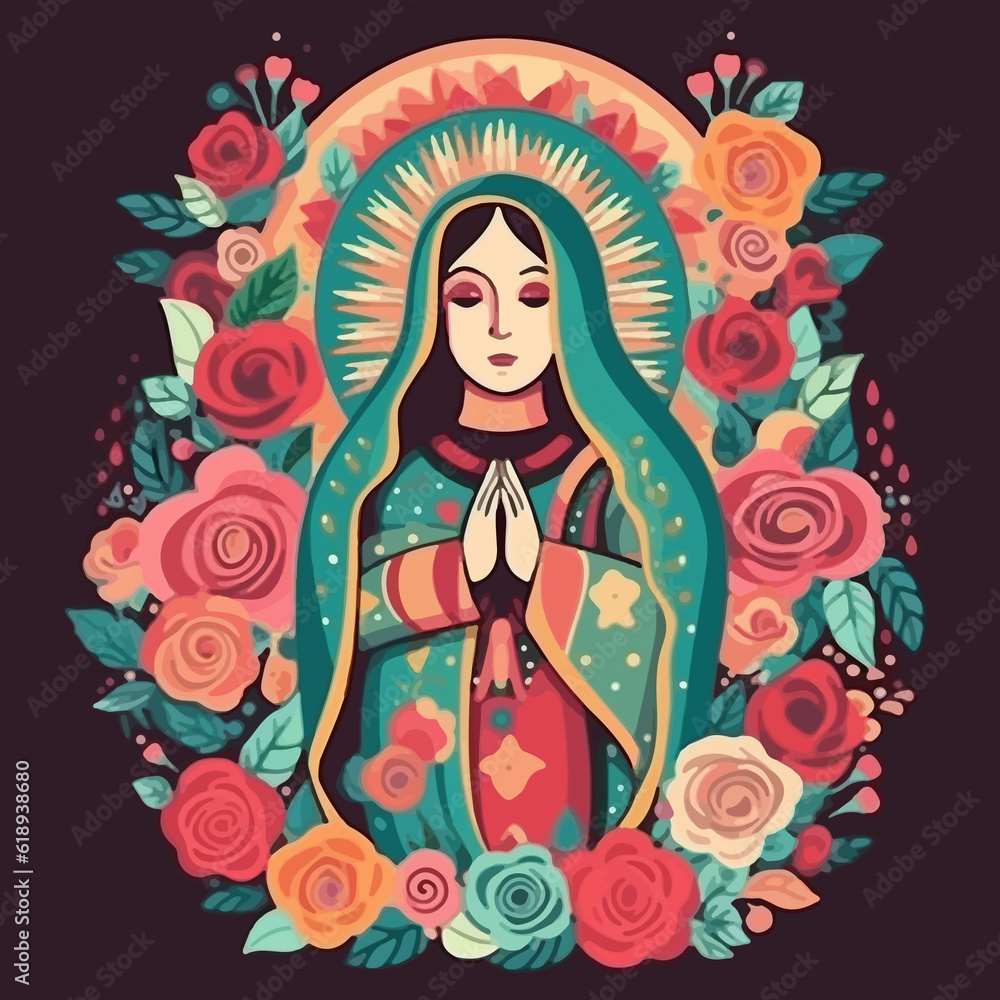 Captivating animated illustration: Virgen de Guadalupe. AI Generated