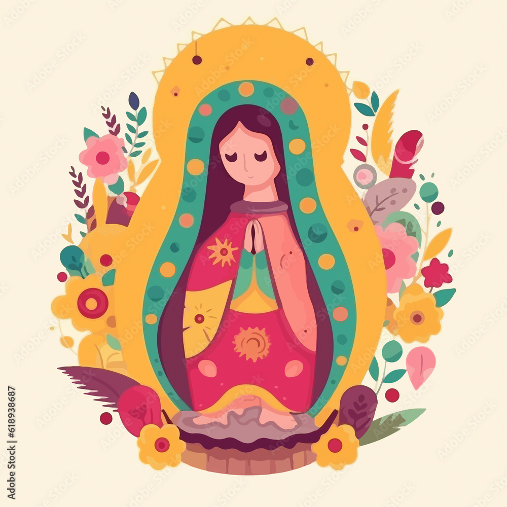 Captivating animated illustration: Virgen de Guadalupe. AI Generated Captivating animated illustration: Virgen de Guadalupe. AI Generated